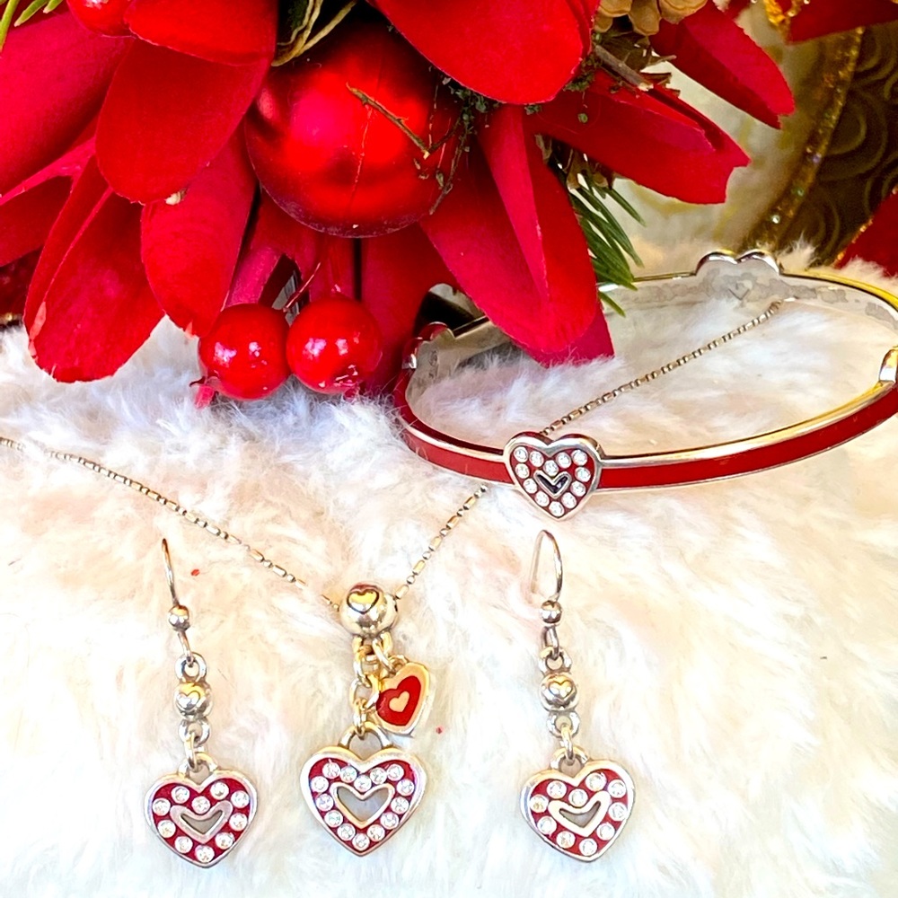 Brighton SWEET HEARTS Red enamel Hearts Crystal Necklace Bracelet Earrings RARE